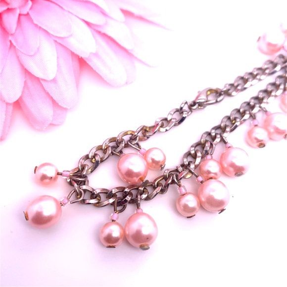 Charming Pink Pearl Chain Bracelet 7.5” - Picture 2 of 7